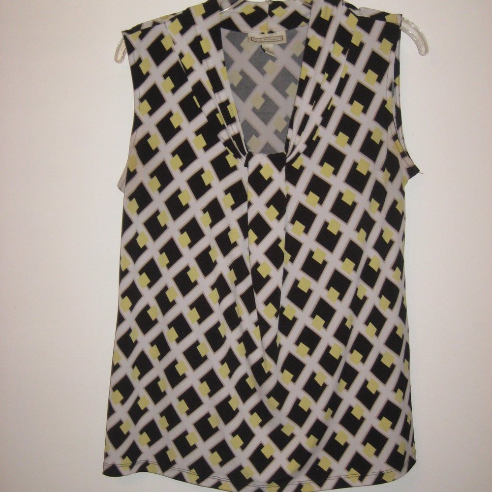 Dana Buchman Sleeveless Blouse Blk/Ylw/Wht/Tan